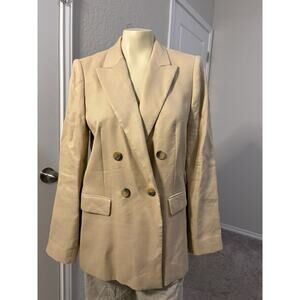 REISS Hollie Double Breasted Linen Jacket Womens Size 10 Beige Neutral Preppy